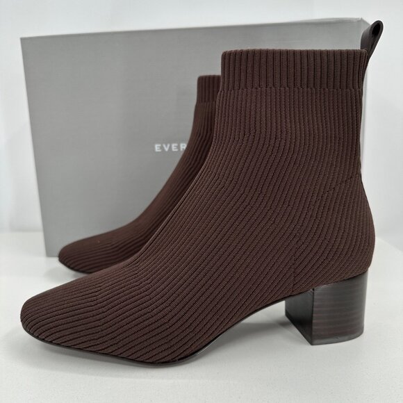 Everlane The Glove Boot in Brown size 8.5 Women's Stretch Rib Knit Ankle Bootie - Picture 1 of 13